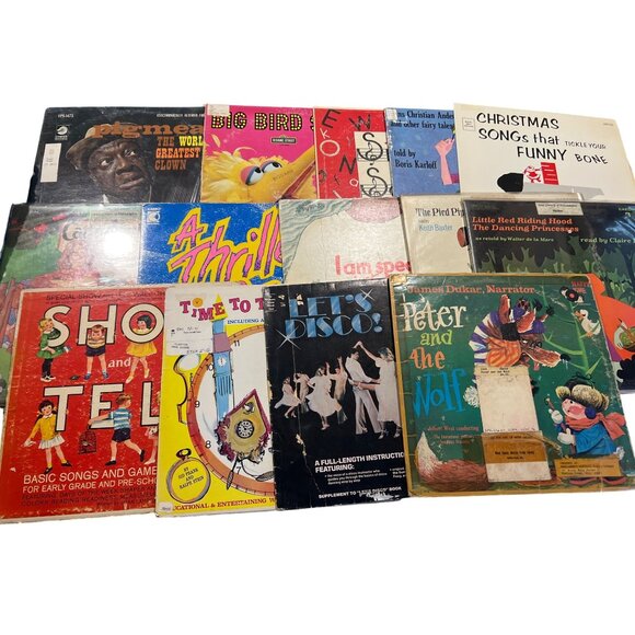 Vintage Record Lot 33 1/3 Disco Big Bird Peter and Wolf Pied Piper Cathy Fink